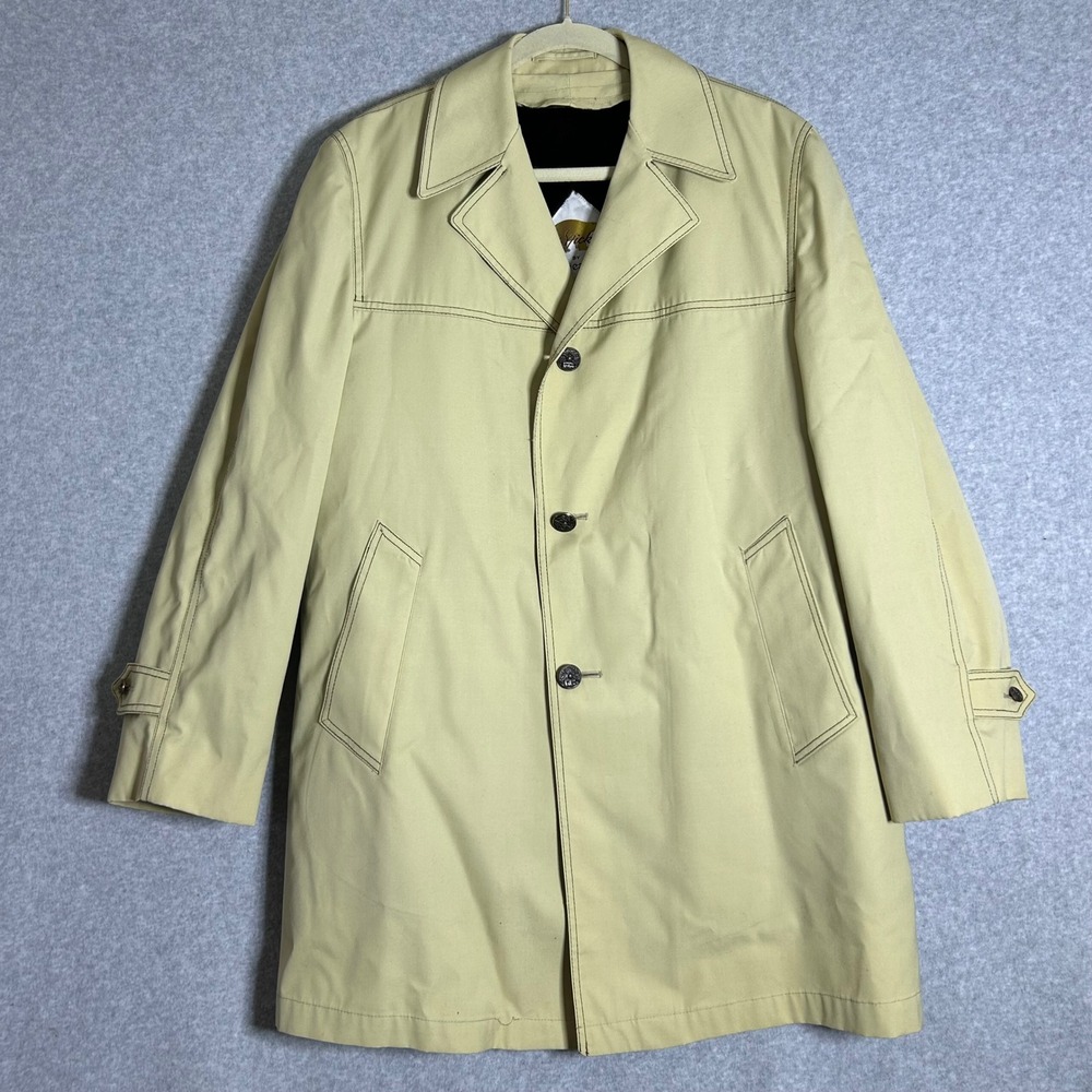 Vintage Jack Nicklaus 70s Gleneagles Trench Coat Mens 42R Tan Faux Fur Lined